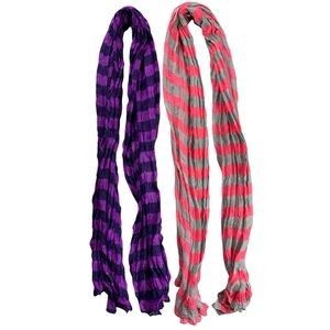 Women’s Fashion Scarves Grey Pink Purple Striped Sheer Stretch Wrap 2 Piece Lot